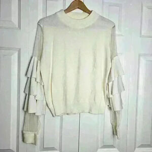 Jealous Tomato Cream Ruffle Sheer Sweater Large